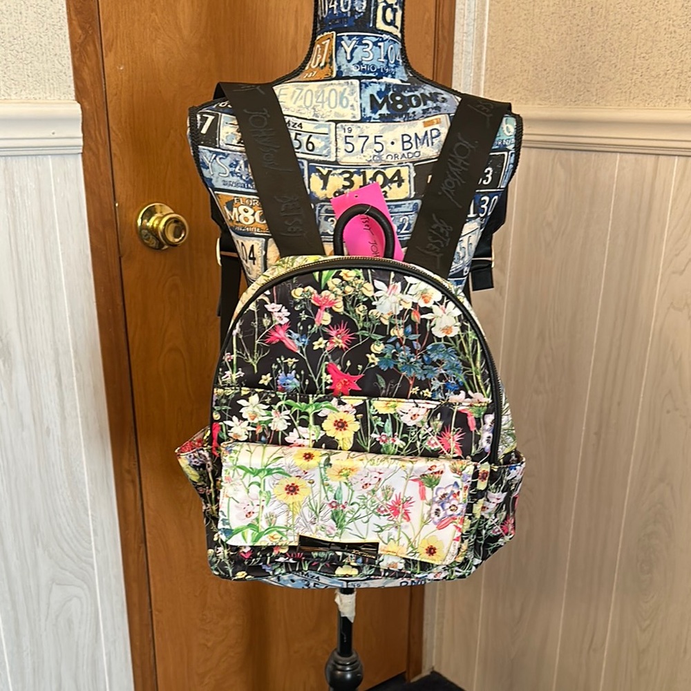Betsey Johnson Black Backpack with Floral Accents